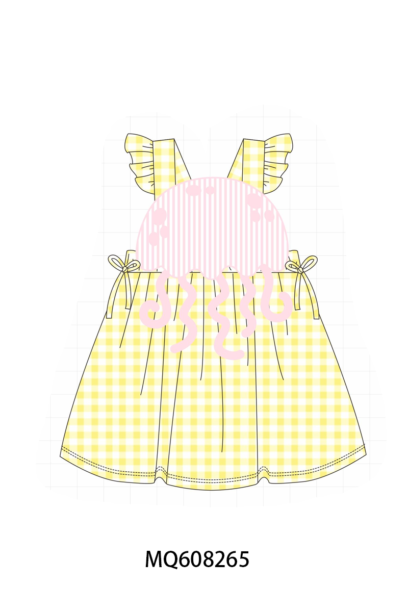 PO103 Yellow jellyfish applique gingham collection