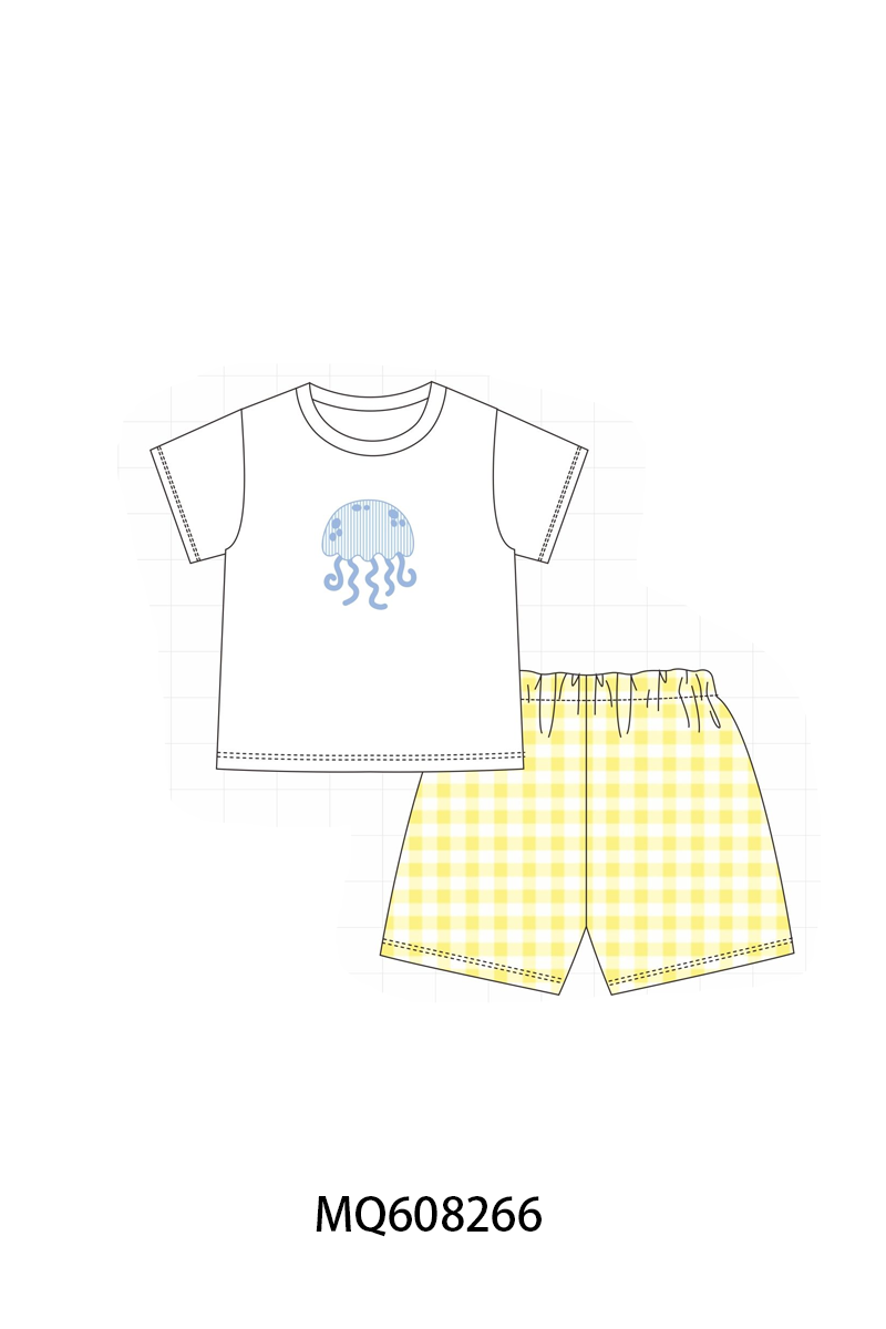 PO103 Yellow jellyfish applique gingham collection