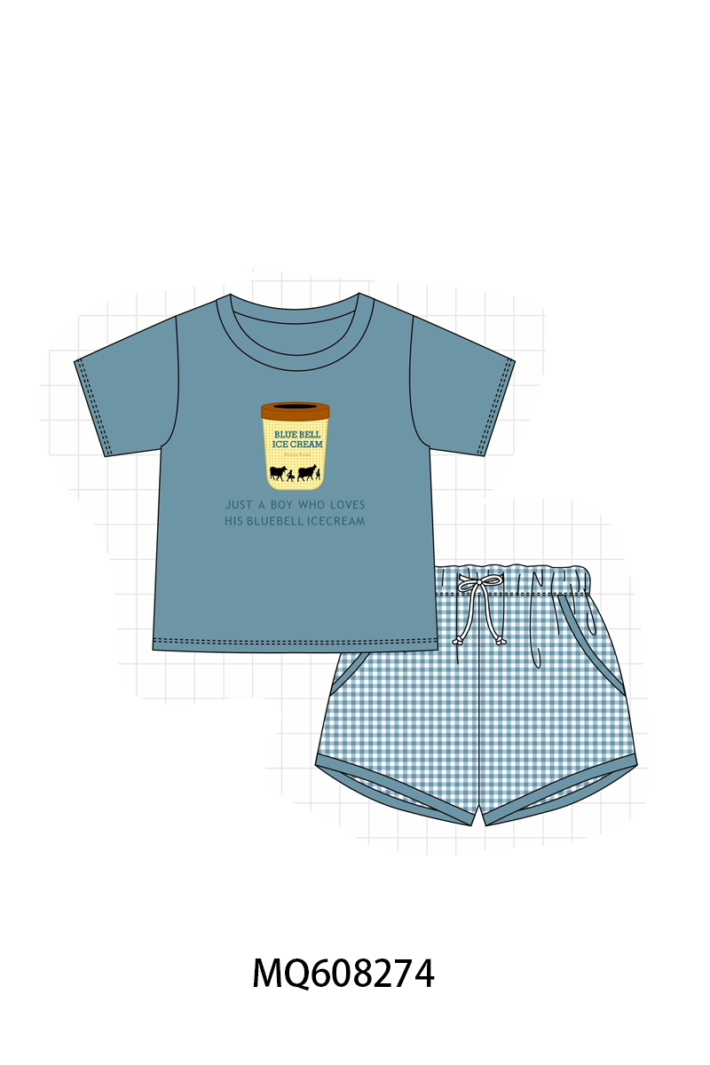 PO103 Teal ice cream embroidery boy collection