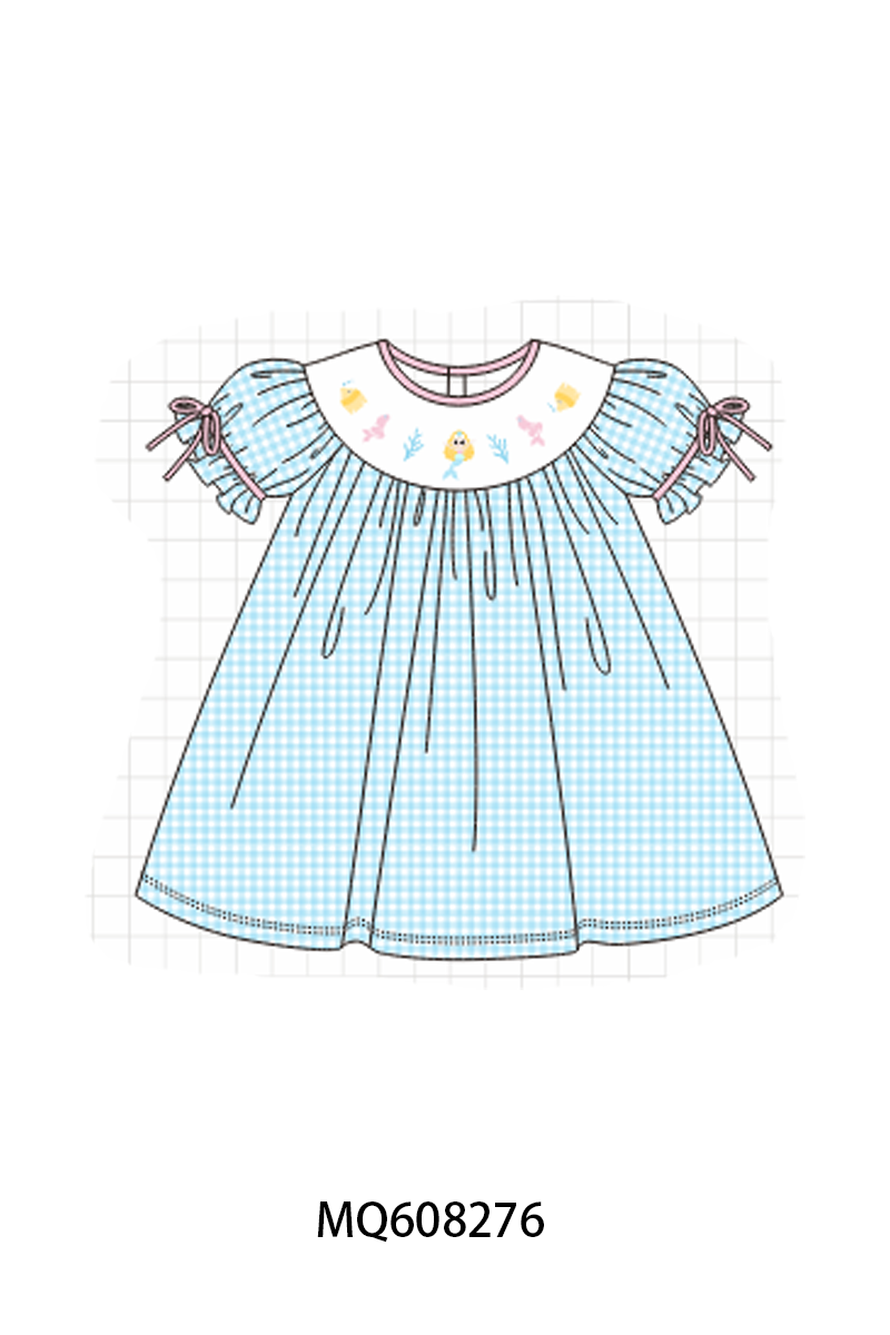 PO103 Blue fish embroidery gingham collection