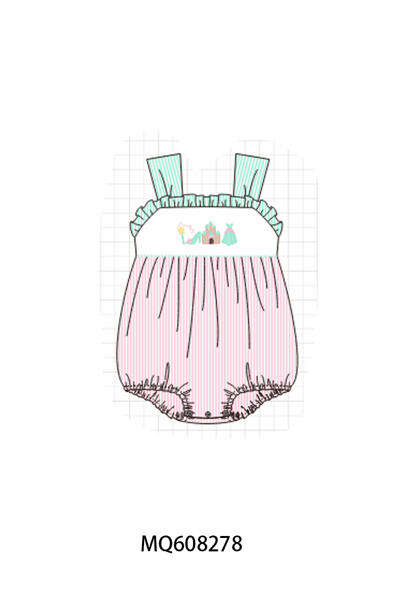 PO103 Pink castle embroidery seersucker collection