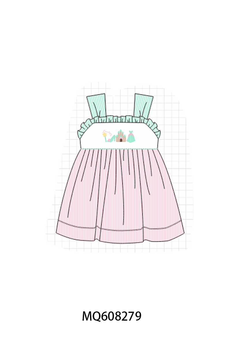 PO103 Pink castle embroidery seersucker collection