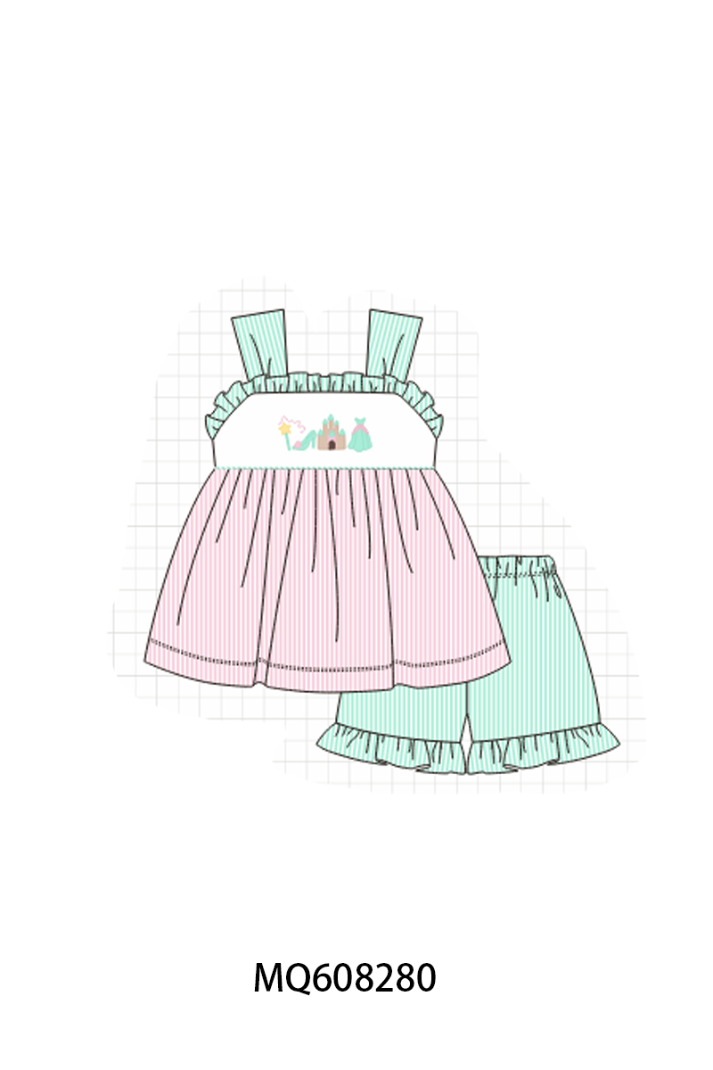 PO103 Pink castle embroidery seersucker collection