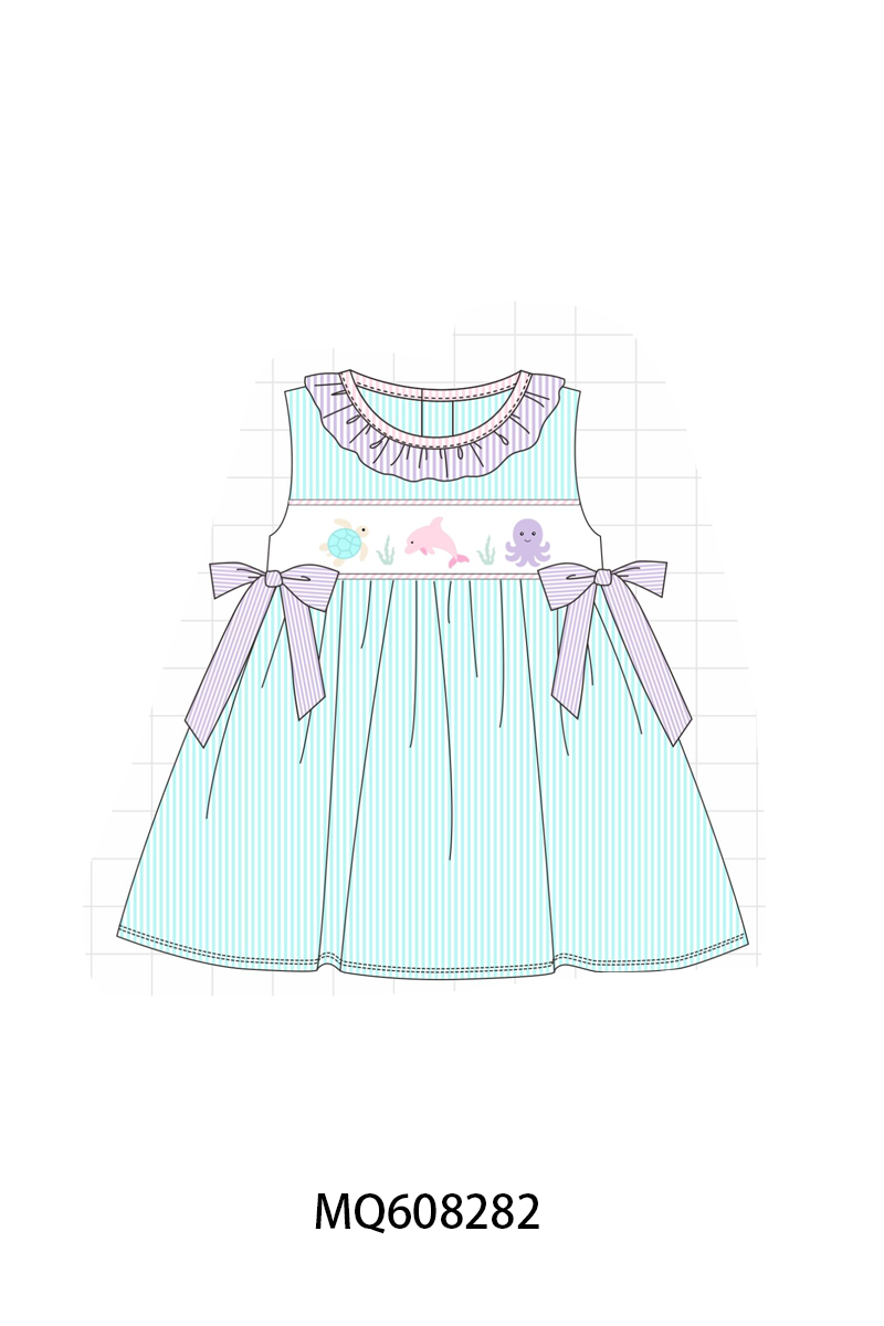 PO103 Mint marine creatrue embroidery seersucker ruffle collection