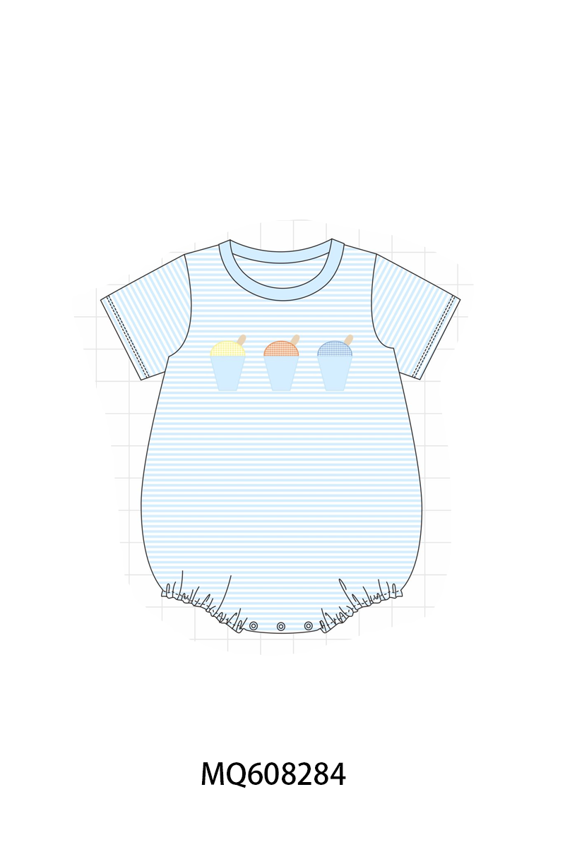 PO103 Blue&pink ice cream embroidery stripe collection