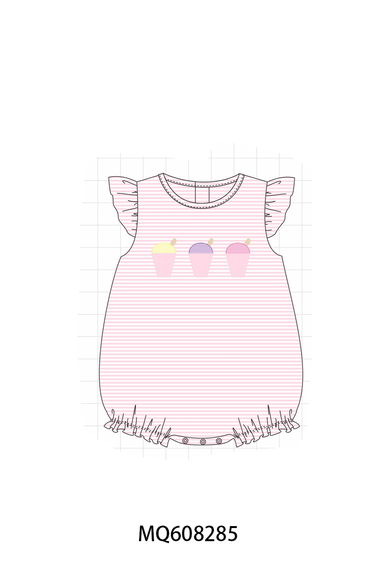 PO103 Blue&pink ice cream embroidery stripe collection