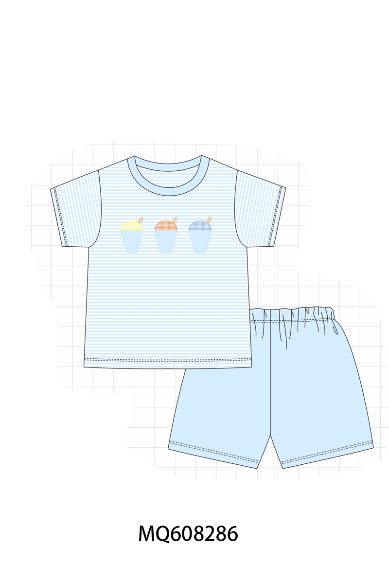 PO103 Blue&pink ice cream embroidery stripe collection
