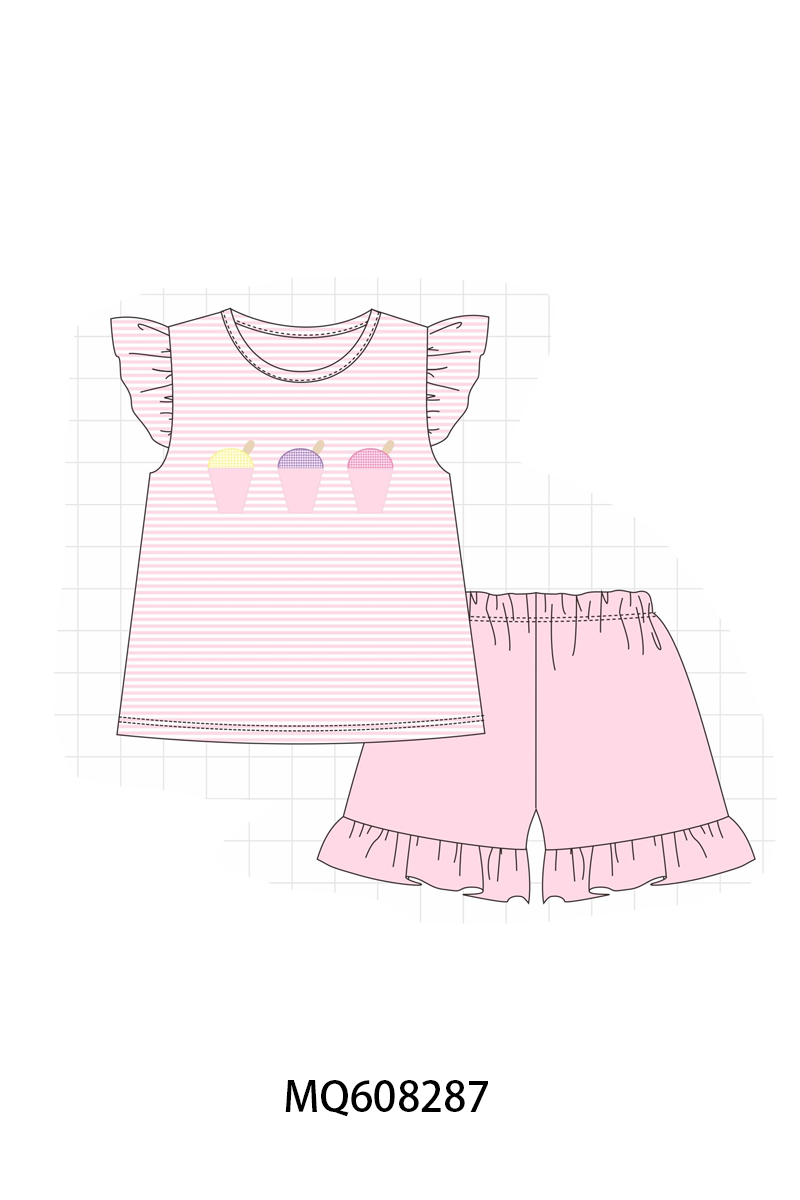 PO103 Blue&pink ice cream embroidery stripe collection