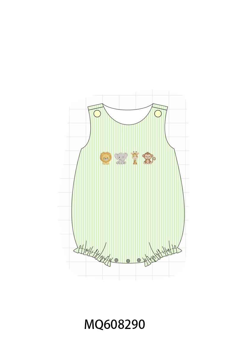 PO103 Green zoo animal embroidery seersucker collection