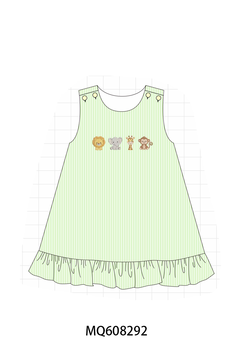 PO103 Green zoo animal embroidery seersucker collection