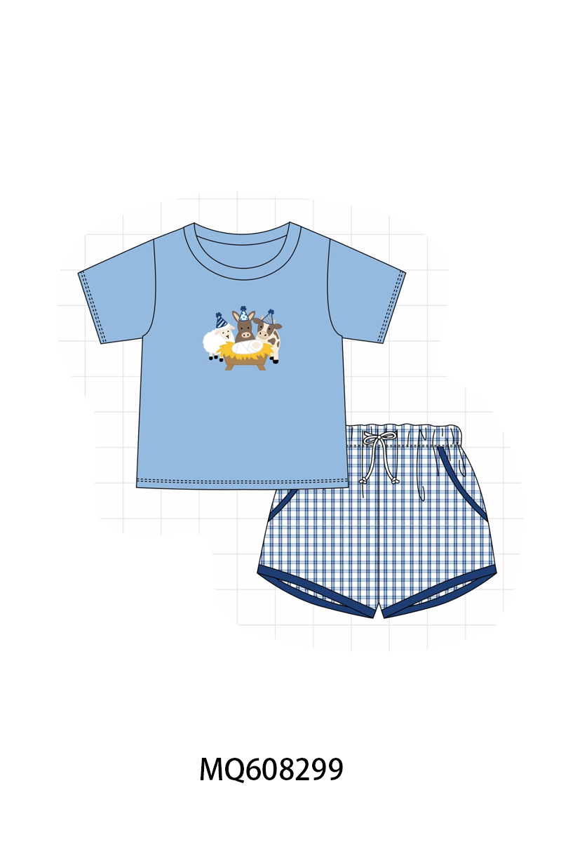PO103 Blue farm nativity applique collection