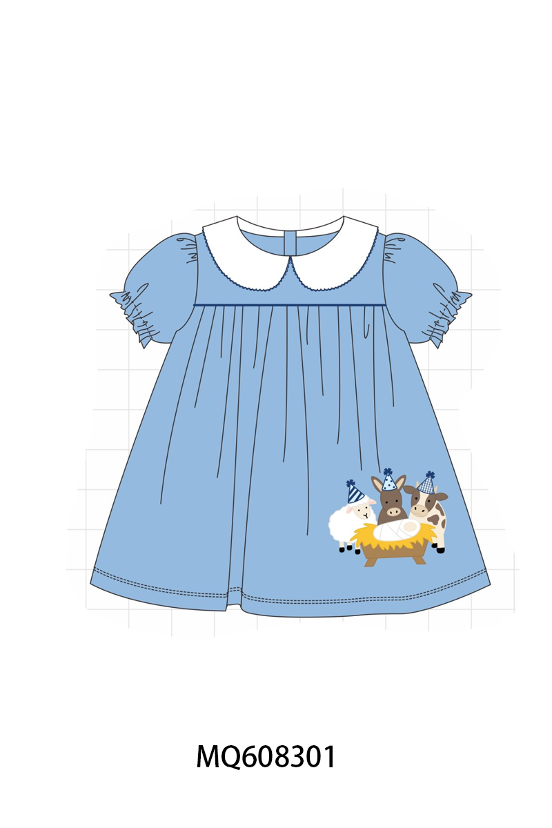 PO103 Blue farm nativity applique collection