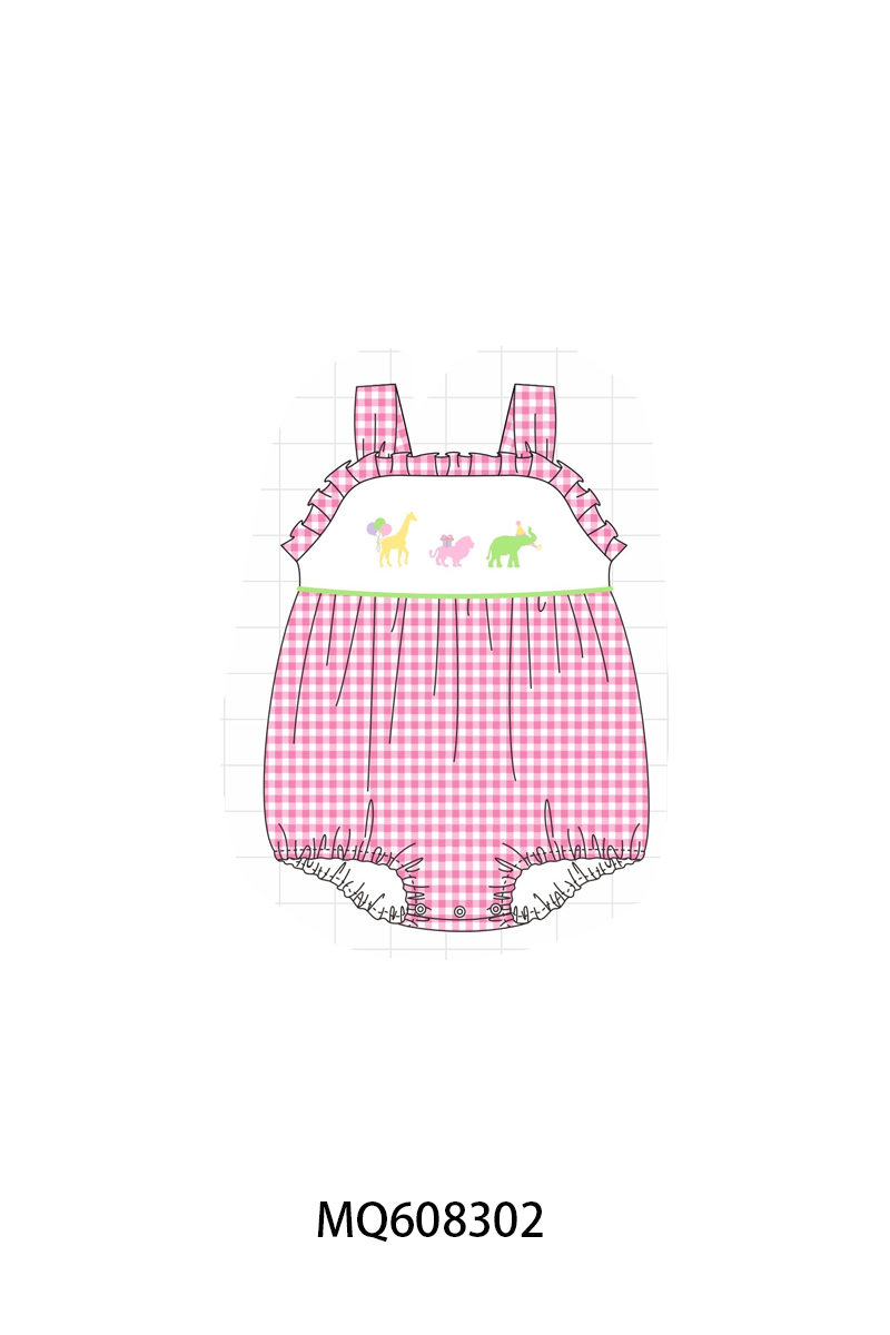 PO103 Pink&blue animal embroidery gingham collection