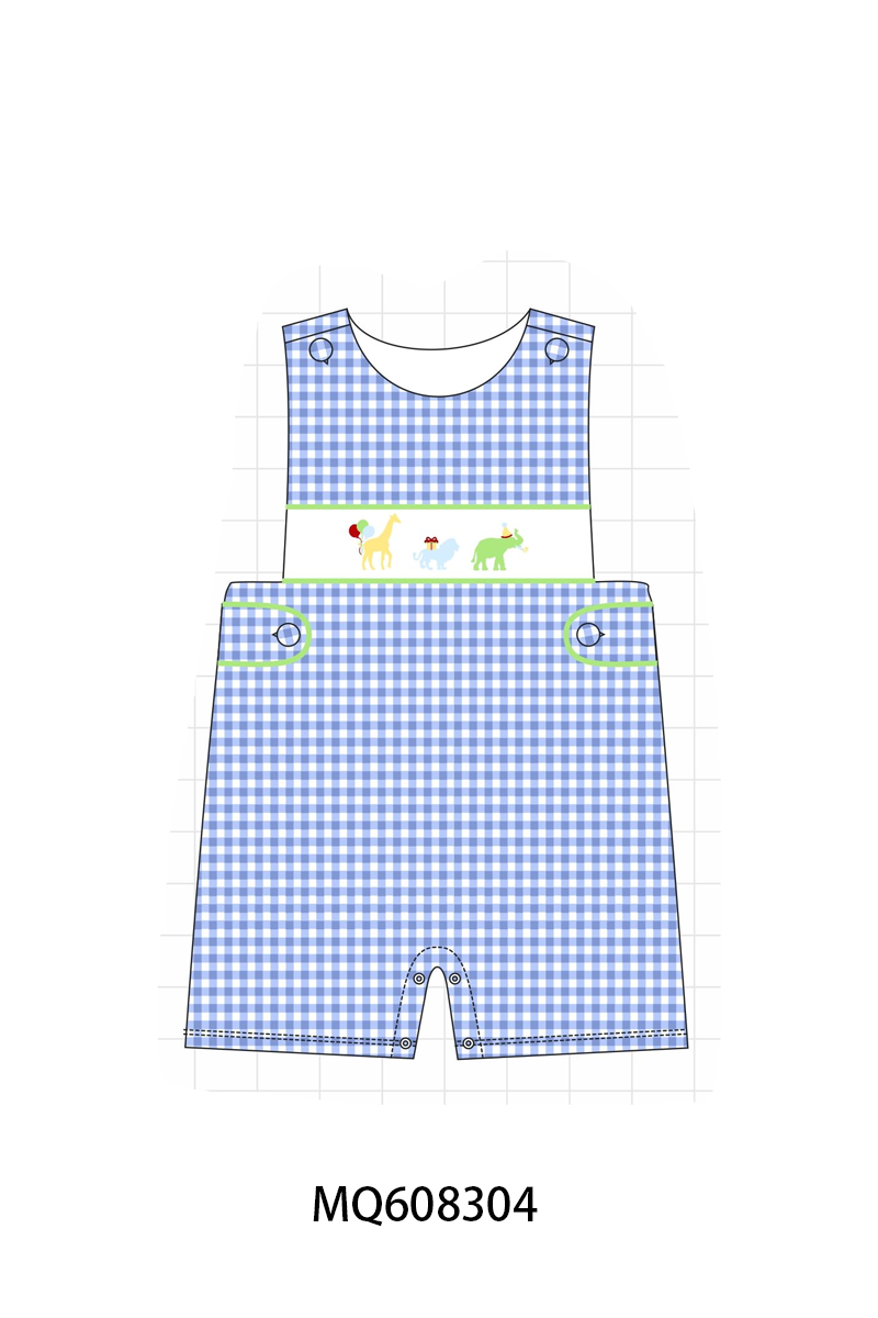 PO103 Pink&blue animal embroidery gingham collection