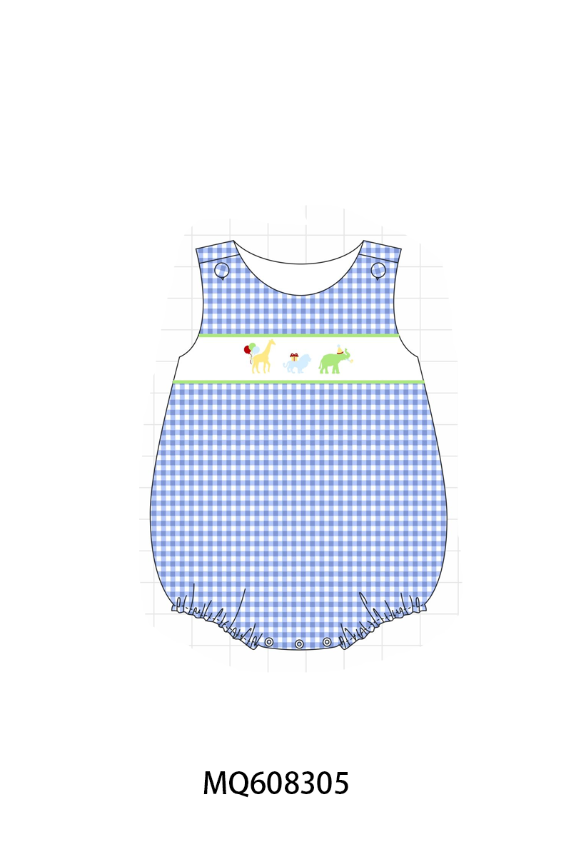PO103 Pink&blue animal embroidery gingham collection