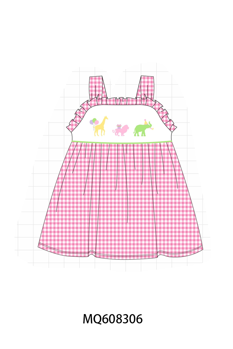 PO103 Pink&blue animal embroidery gingham collection