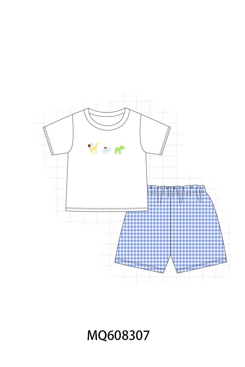 PO103 Pink&blue animal embroidery gingham collection