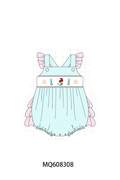 PO103 Blue seahorse embroidery seersuker ruffle collection