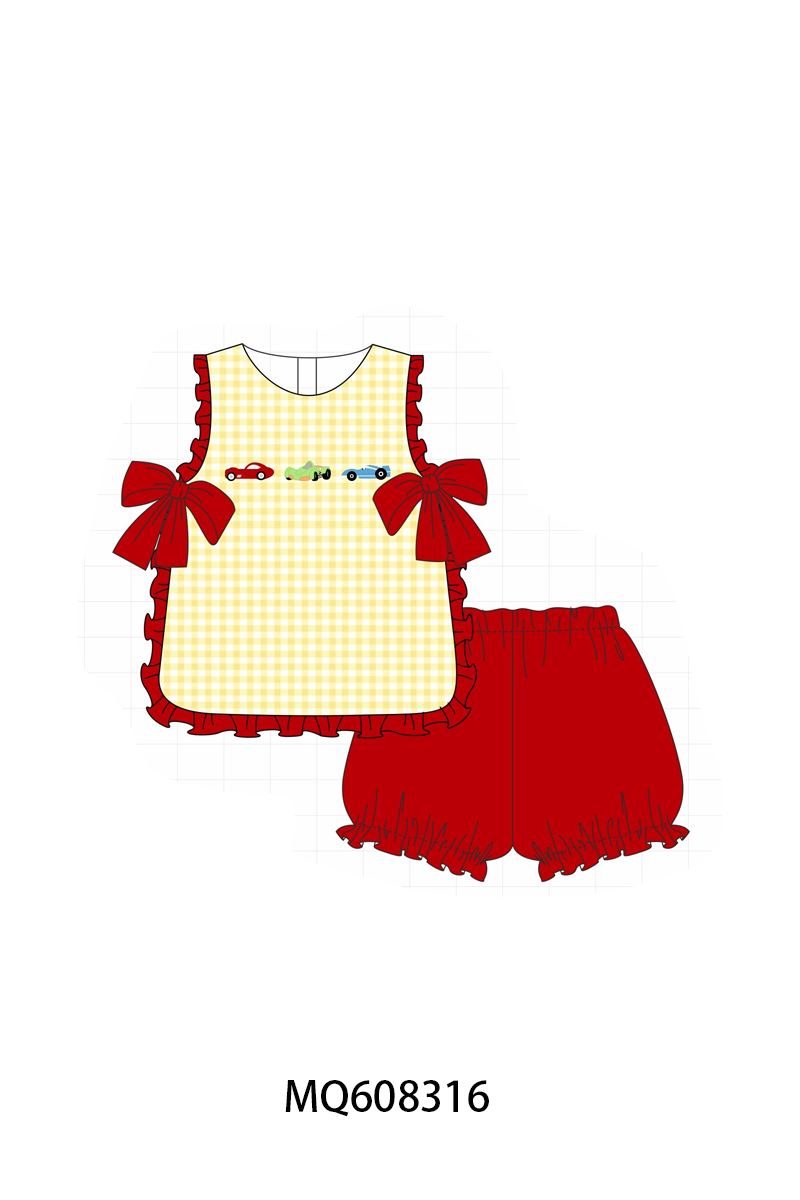PO103 Red&yellow gingham car embroidery collection