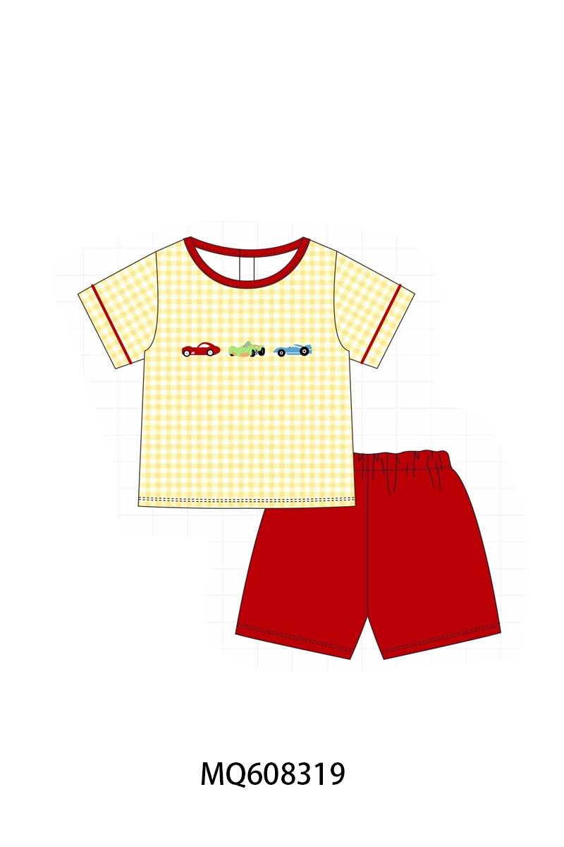 PO103 Red&yellow gingham car embroidery collection
