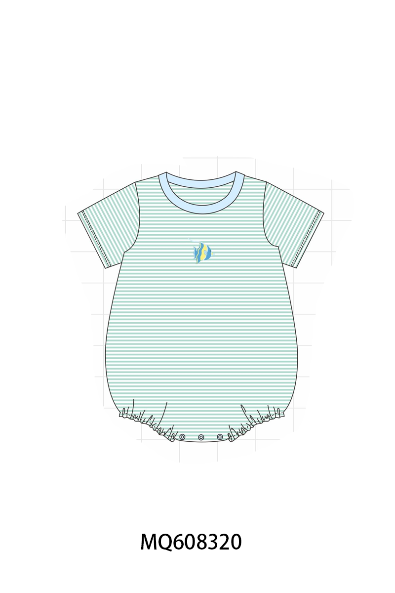 PO103 Green stripe fish embroidery ruffle colleciton
