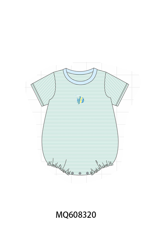 PO103 Green stripe fish embroidery ruffle colleciton