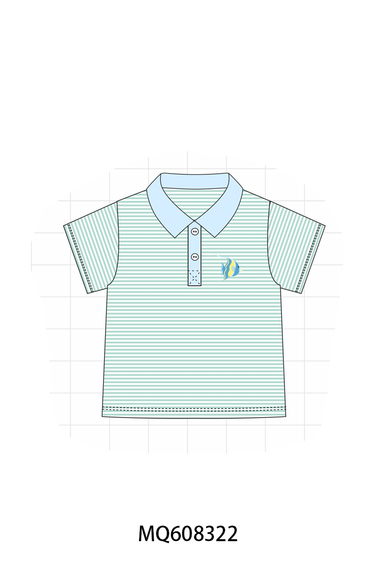 PO103 Green stripe fish embroidery ruffle colleciton