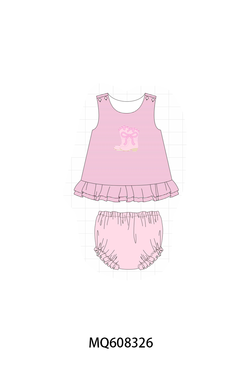 PO103 Pink&blue stripe boots applique collection