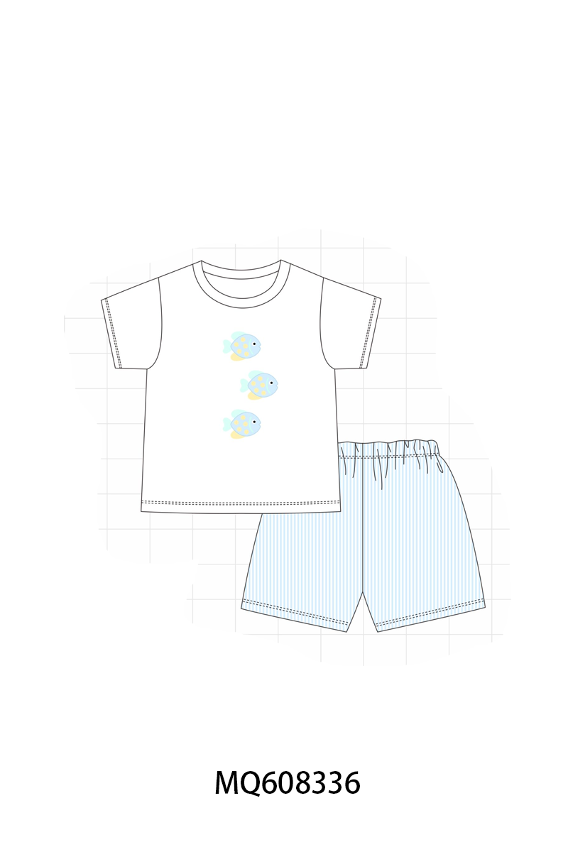 PO103 Blue&pink fish embroidery collection