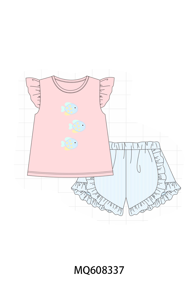 PO103 Blue&pink fish embroidery collection