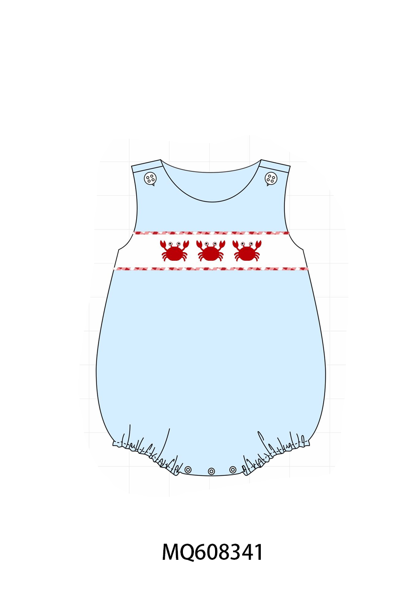 PO103 Blue crab embroidery gingham collection