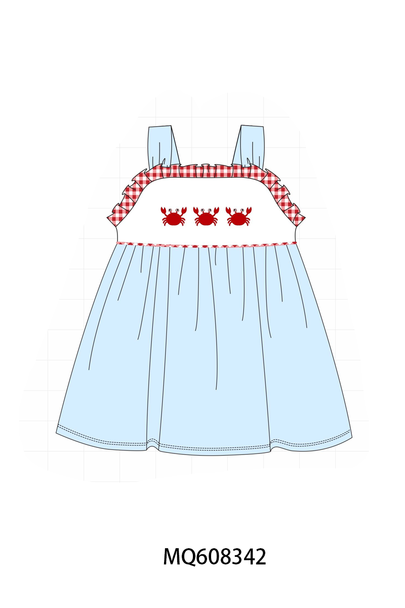 PO103 Blue crab embroidery gingham collection