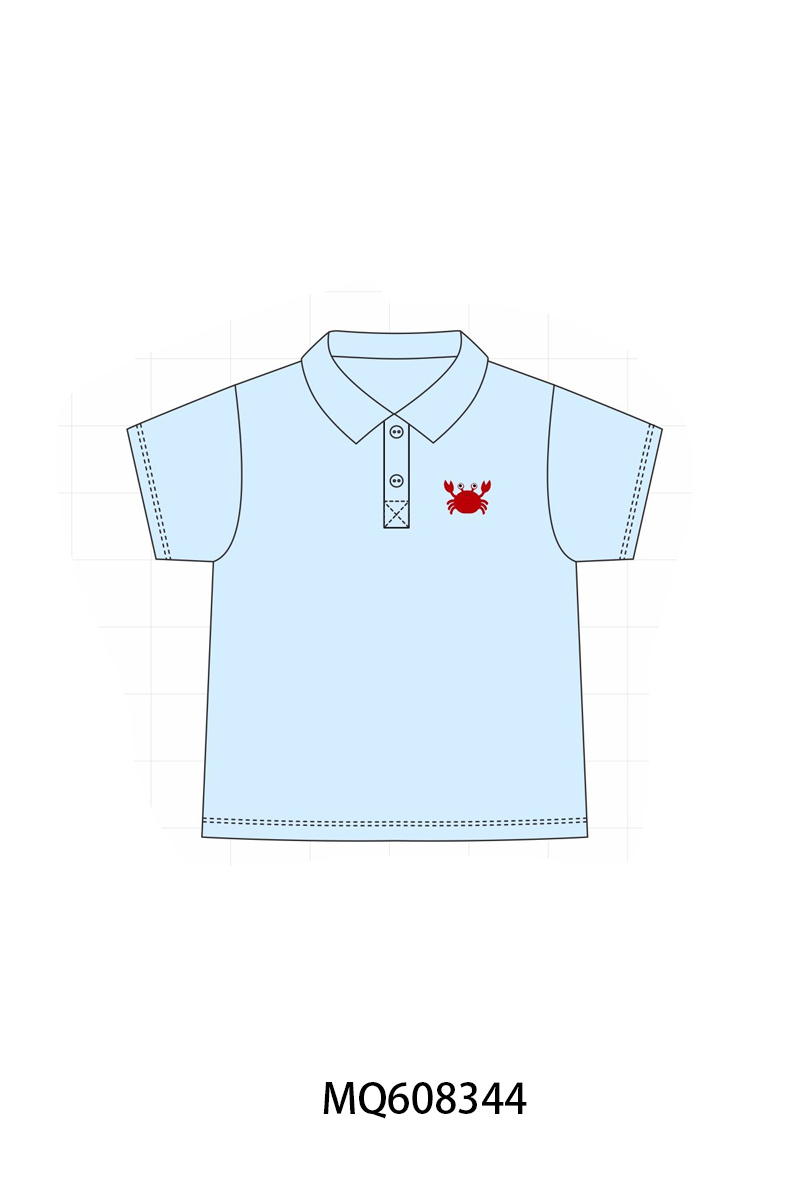 PO103 Blue crab embroidery gingham collection