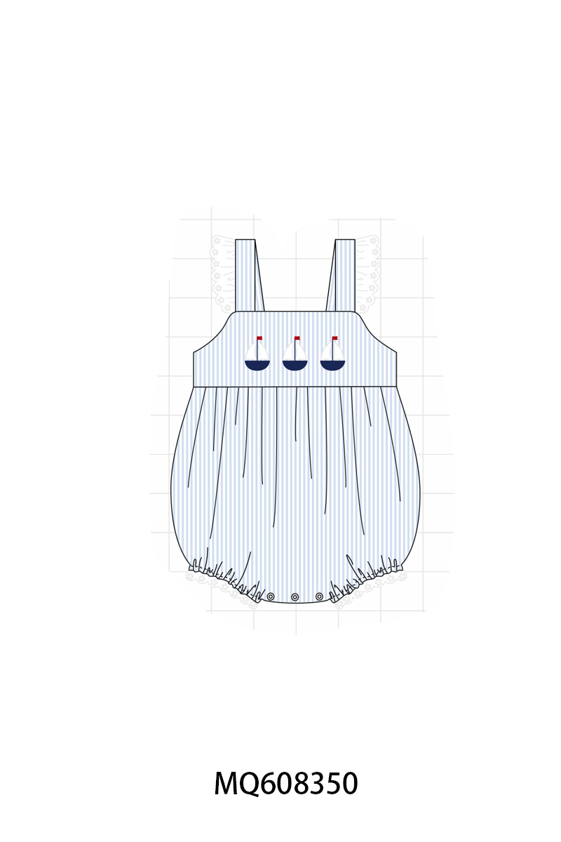 PO103 Blue stripe sailboat embroidery collection