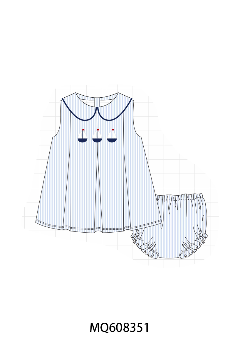 PO103 Blue stripe sailboat embroidery collection