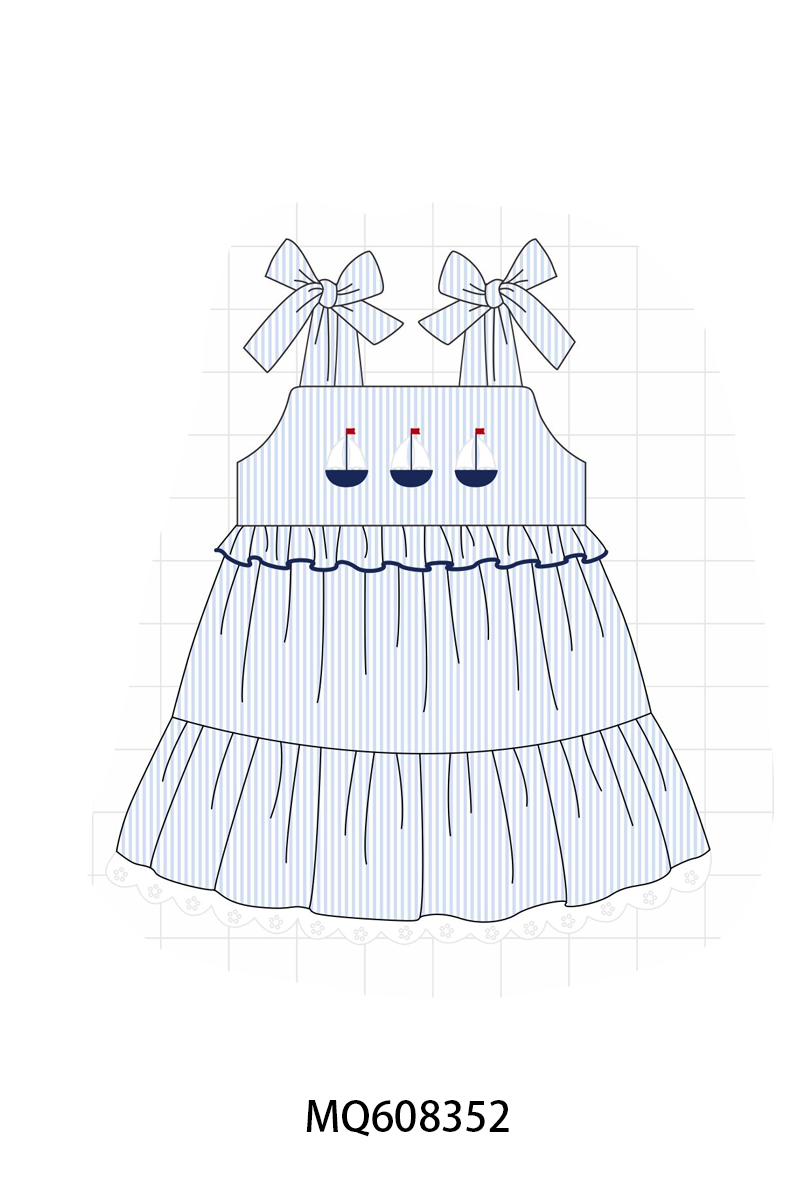 PO103 Blue stripe sailboat embroidery collection