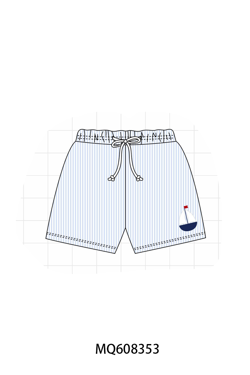 PO103 Blue stripe sailboat embroidery collection
