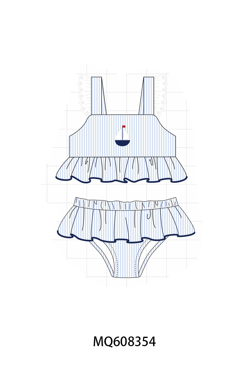 PO103 Blue stripe sailboat embroidery collection