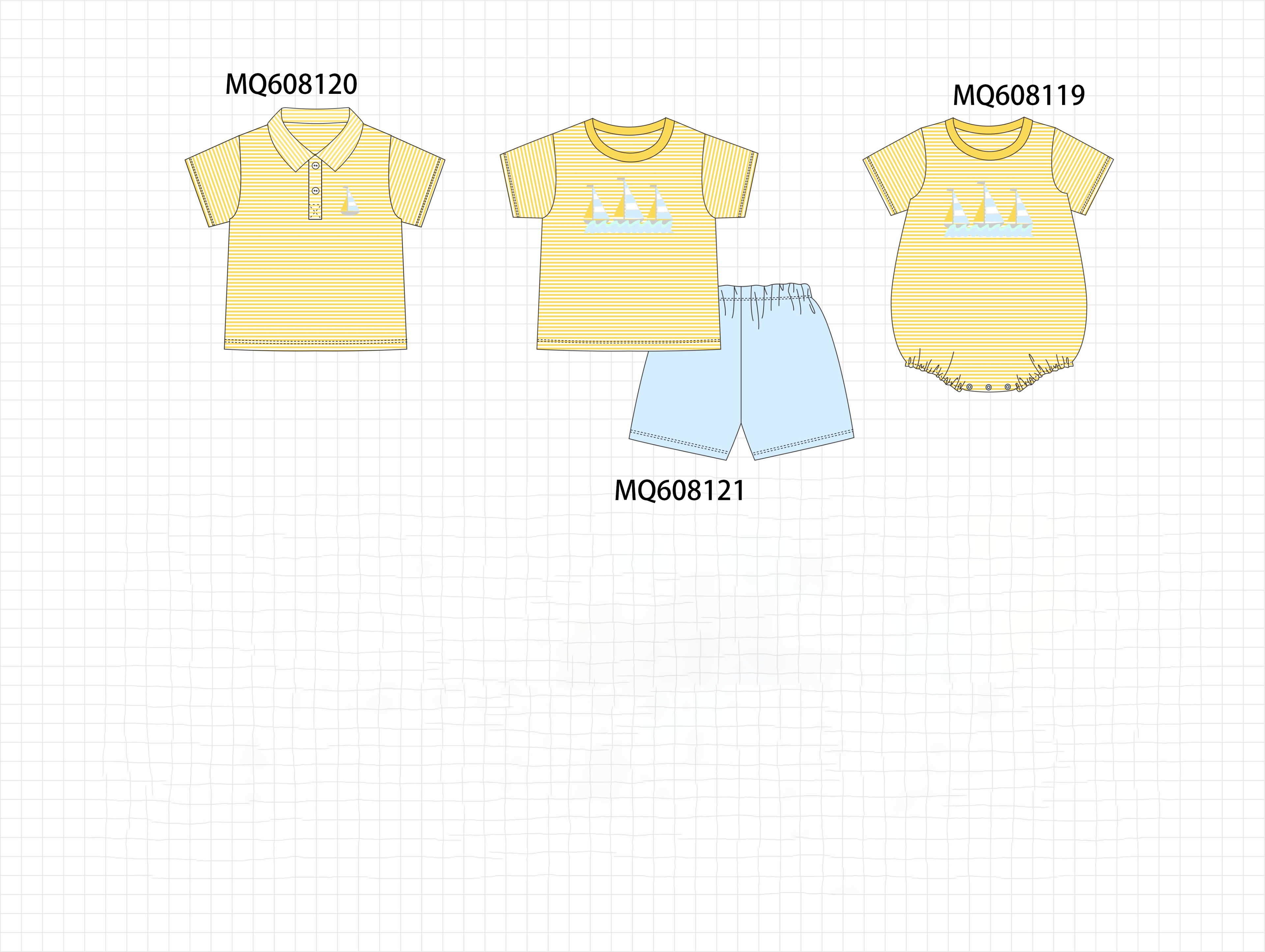 PO103 Mustard sailboat embroidery stripe collection