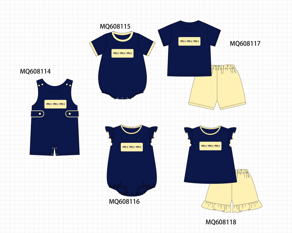 PO103 Navy fish embroidery collection