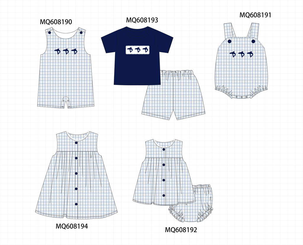 PO103 Navy shark embroidery plaid collection