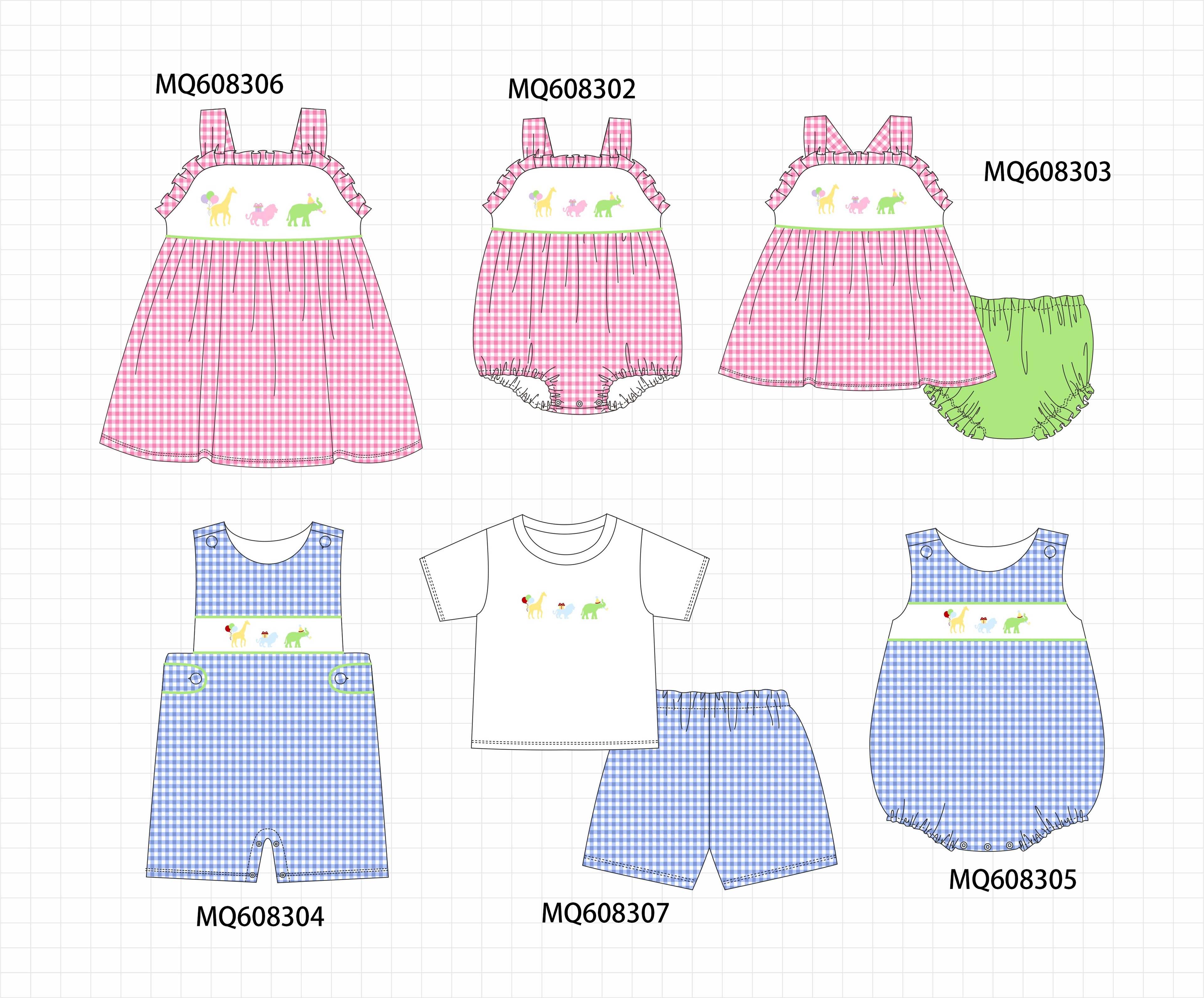 PO103 Pink&blue animal embroidery gingham collection