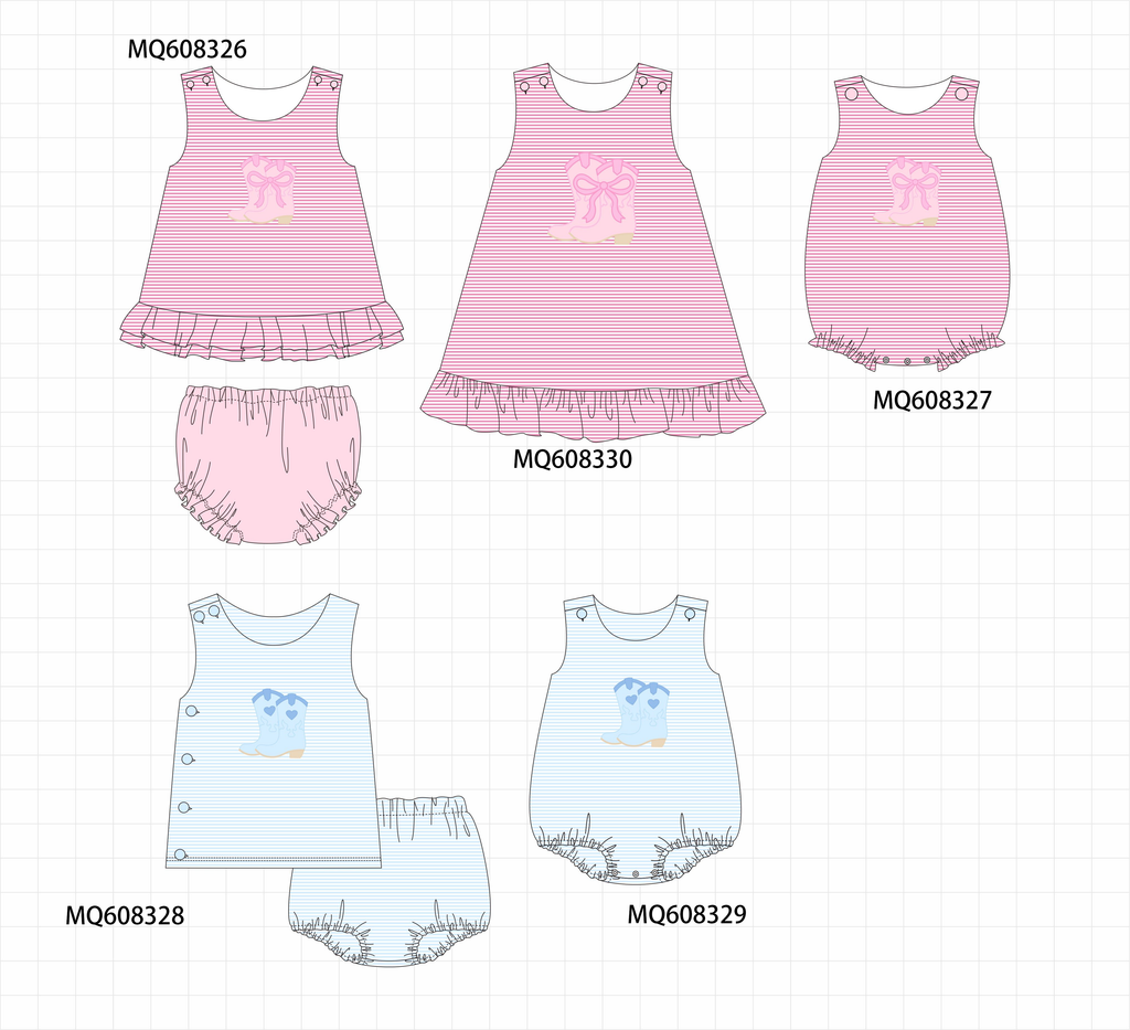 PO103 Pink&blue stripe boots applique collection
