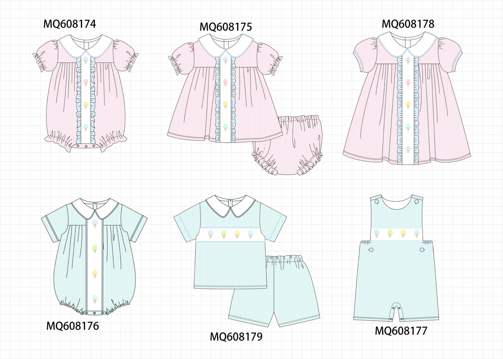 PO103 Pink&mint seersucker ice cream embroidery collection