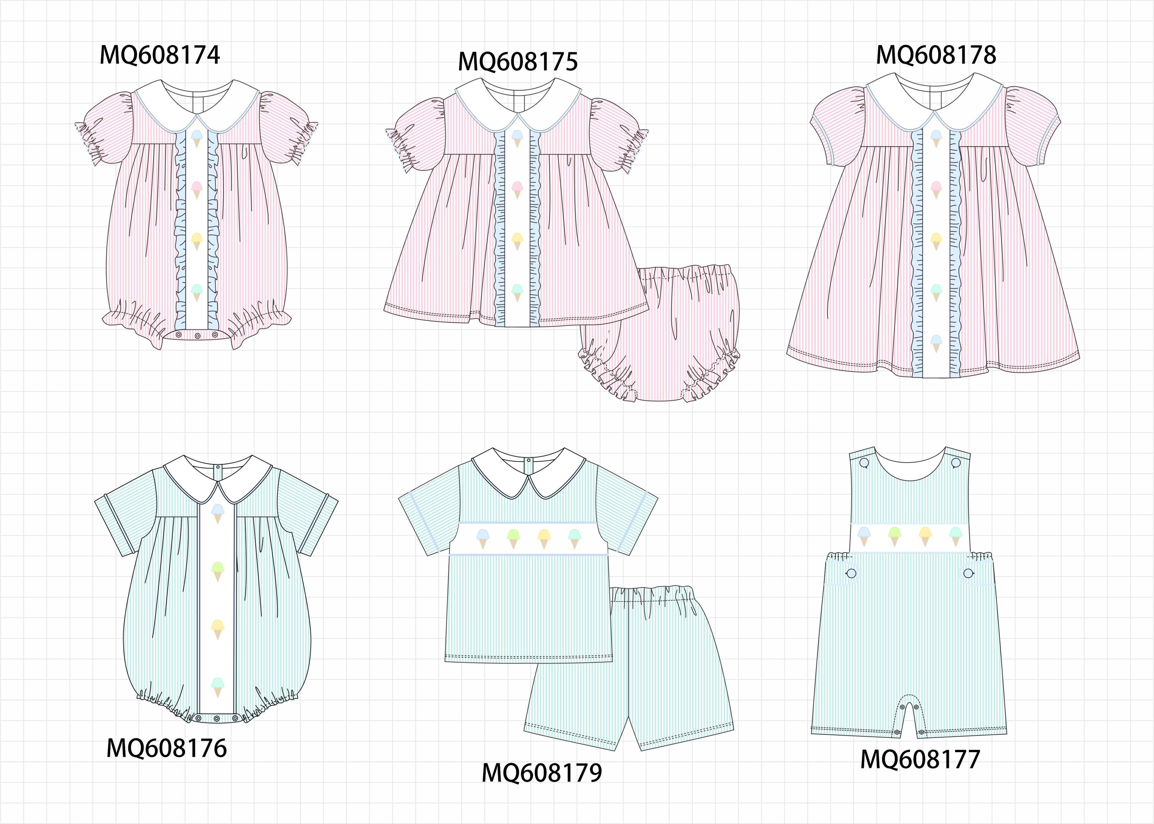 PO103 Pink&mint seersucker ice cream embroidery collection