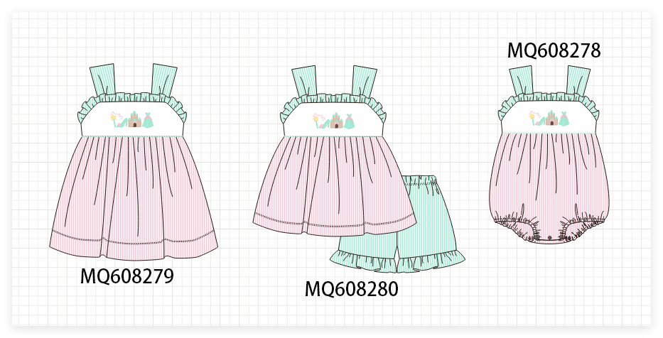PO103 Pink castle embroidery seersucker collection