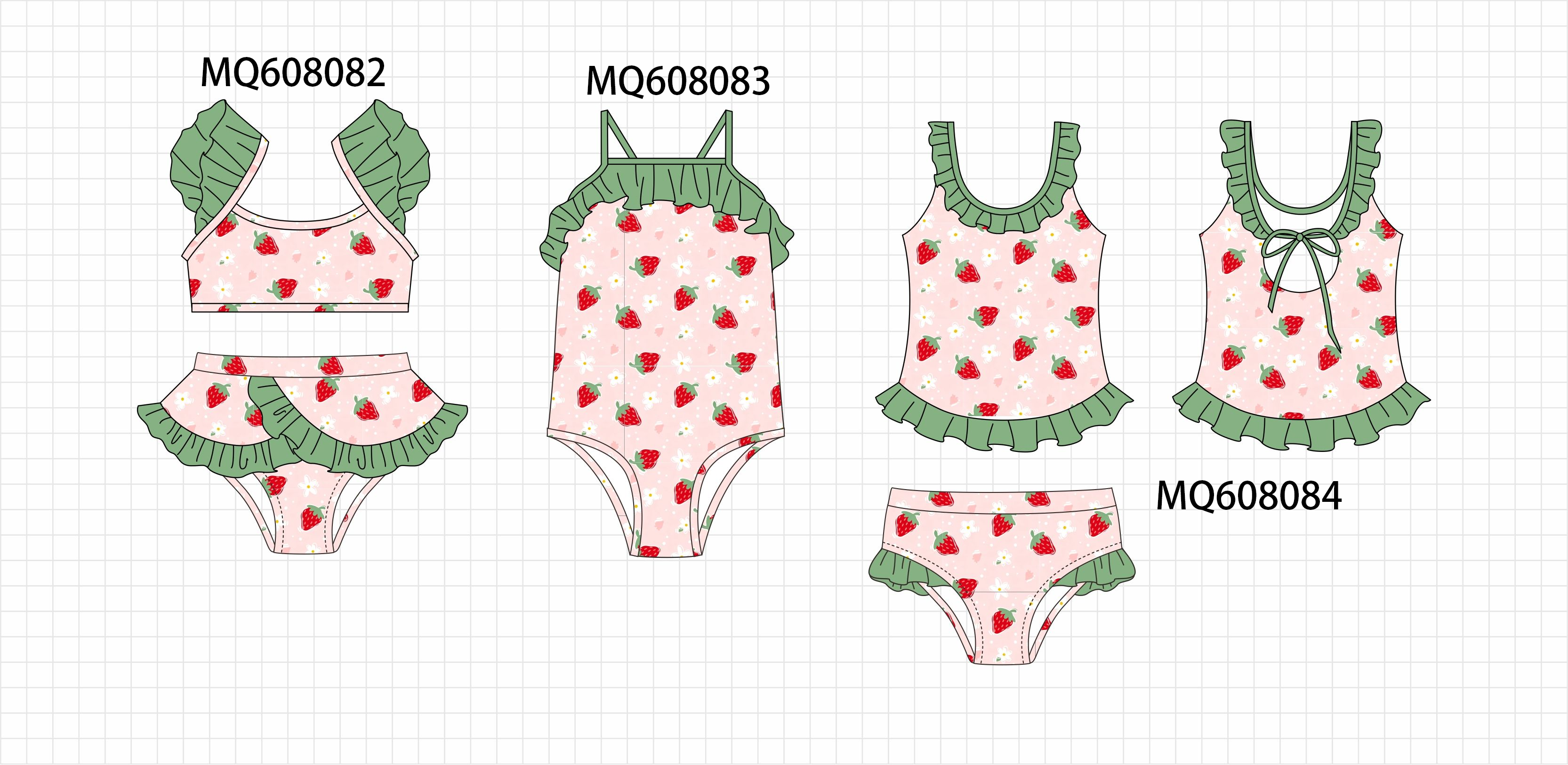 PO103 Pink strawberry print ruffle swimsuit
