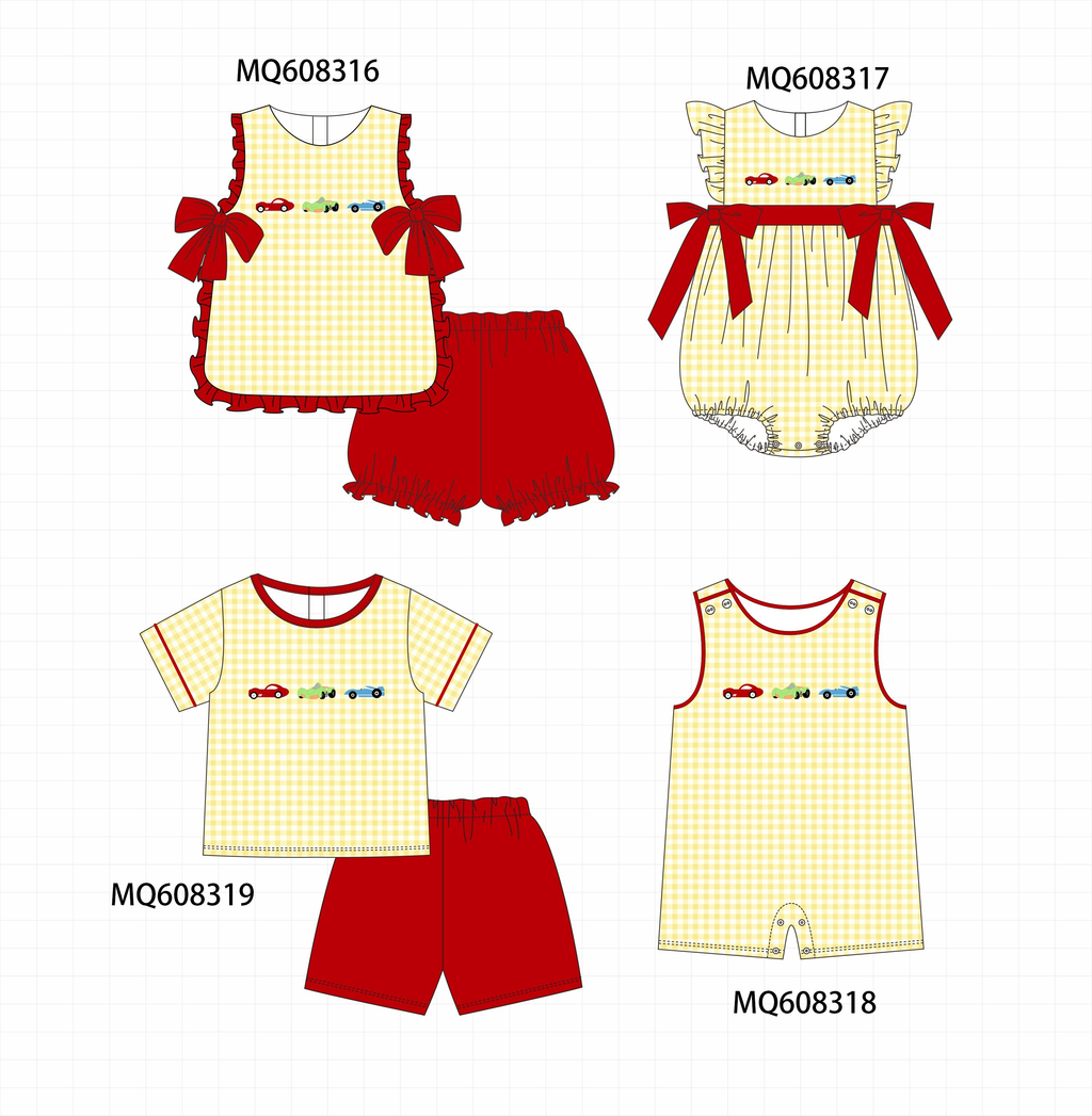PO103 Red&yellow gingham car embroidery collection