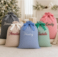 Gingham Christmas Sack Custom Embroidered Name Santa Bag