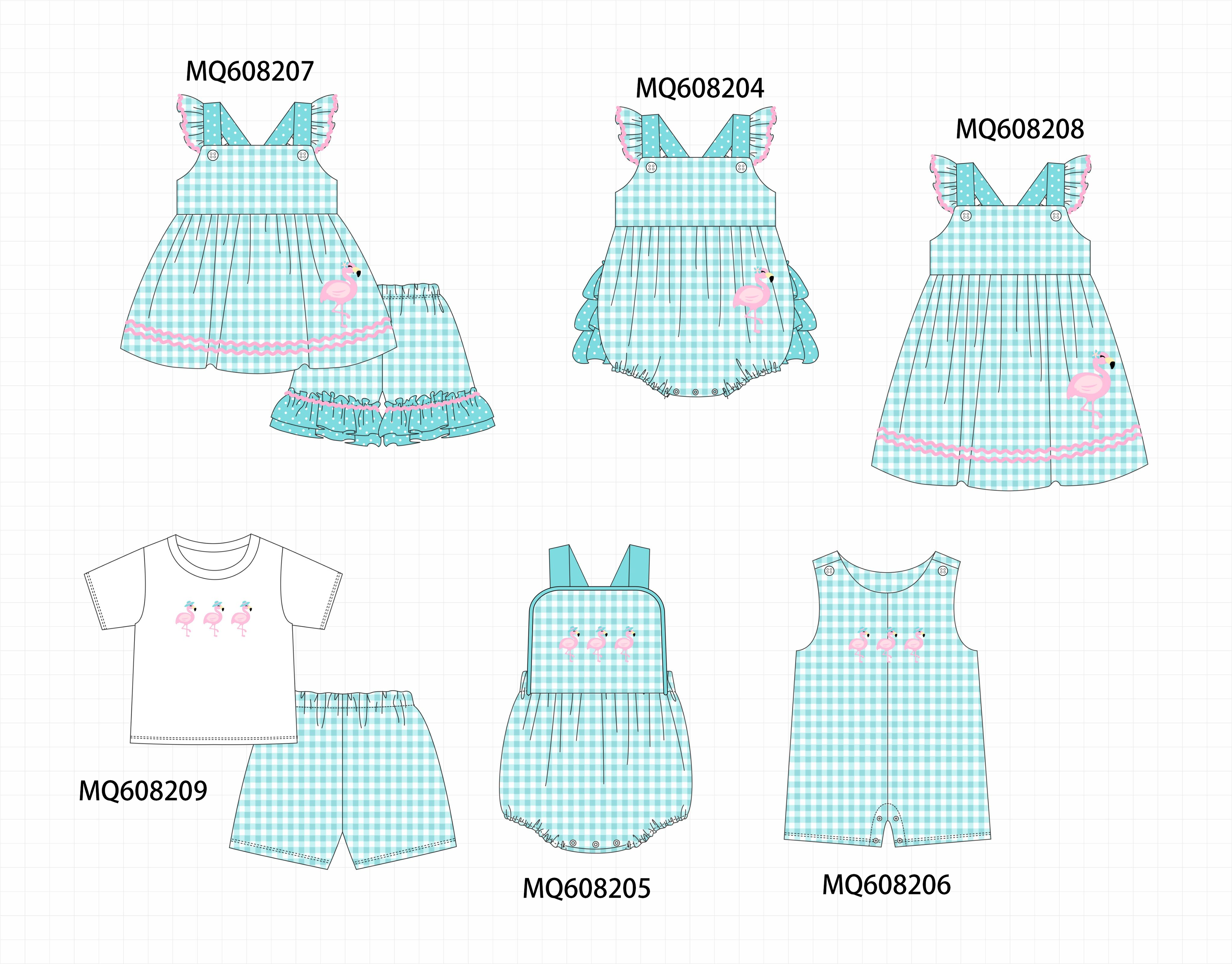 PO103 Teal flamingo embroidery gingham collection